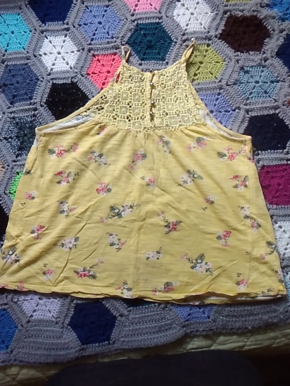 Ardene Yellow Floral Crochet Halter Camisole